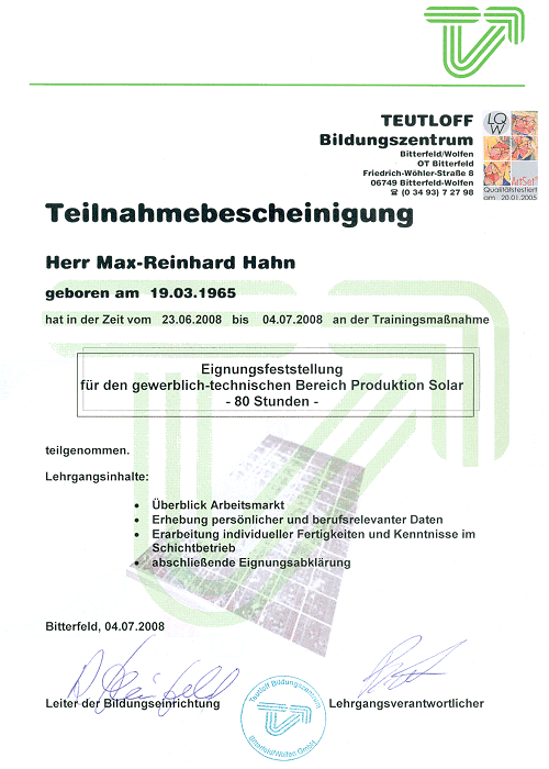 Teilnahmebescheinigung